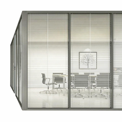 Modern Soundproof Black Frame Double Glass Office Partition Glass Wall With Built In Blinds